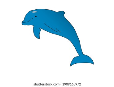 A blue dolphin jumping on a white background