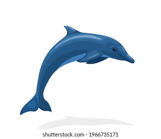 Blue dolphin jumps. Cute and smart water animals. vector illustration