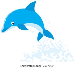 Blue dolphin leaping out of water