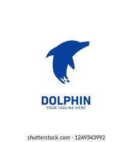 Blue Dolphin logo icon symbol, blue dolphin jump from water in splash illustration effect style on tail