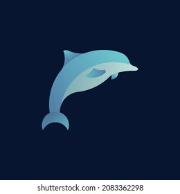 Plantilla de diseño de logotipo de iconos modernos del delfín azul. Ilustración vectorial para el concepto de identidad visual comercial. Plano, elegante, aislado en un fondo oscuro bajo el agua. 