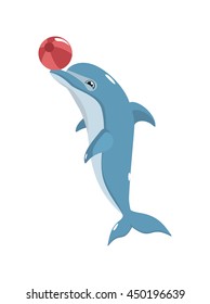 blue dolphin plays with a ball. vector drawing