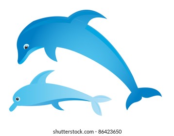 blue dolphin with sea and sun over sky background. vector