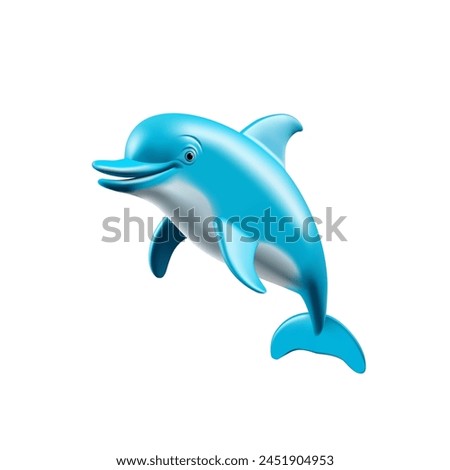 Blue dolphin smiling, happy, 3D. Realistic friendly and intelligent dolphin. Vector