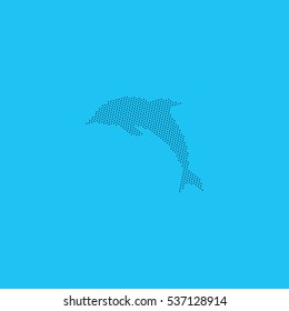 Blue dolphin vector silhouette created from dots wtih blue background