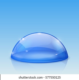 Blue dome, glass semi-sphere. Vector 3d illustration on blue background.