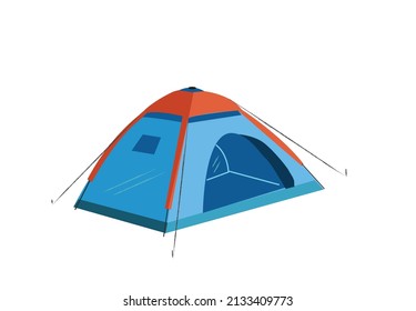 A blue dome modern tent with poles. Editable Clip Art.