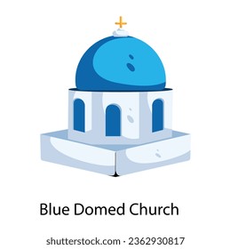 Grecia de la iglesia con cúpula azul, icono de estilo plano  