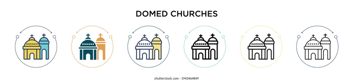 Blue domed churches icon in filled, thin line, outline and stroke style. Vector illustration of two colored and black blue domed churches vector icons designs can be used for mobile, ui, web