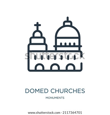 blue domed churches thin line icon. building, travel linear icons from monuments concept isolated outline sign. Vector illustration symbol element for web design and apps.