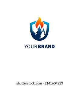 Blue Domination Color Forest Firefighter Shield Vector Logo