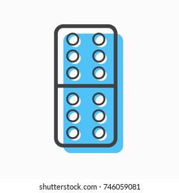 blue domino icon on white background with outline design style. circle series. vector illustration. number twelve