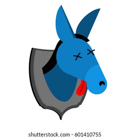 Blue donkey hunter trophy Democrat in office of Republicans. Political illustration USA
