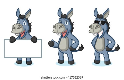 Blue Donkey Mascot happy, pose and bring board