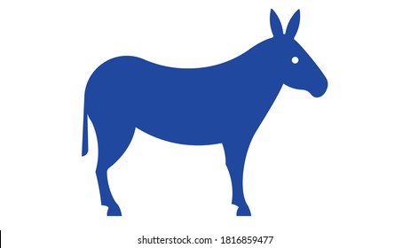 Blue donkey silhouette. Vector domestic donkey. Mule isolated on white background. Element for design, decor, template. Modern style.