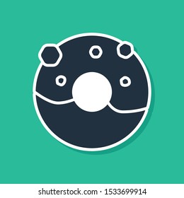 Blue Donut with sweet glaze icon isolated on green background.  Vector Illustration