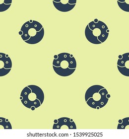 Blue Donut with sweet glaze icon isolated seamless pattern on yellow background.  Vector Illustration