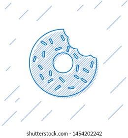 Blue Donut with sweet glaze line icon isolated on white background. Vector Illustration