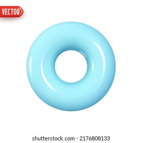 Blue Donut torus geometric element. Realistic 3d design In plastic cartoon style. Icon isolated on white background. Vector illustration