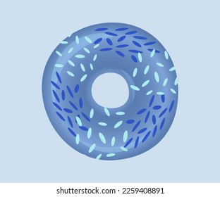 Blue donut with white and blue sprinkles on a blue background