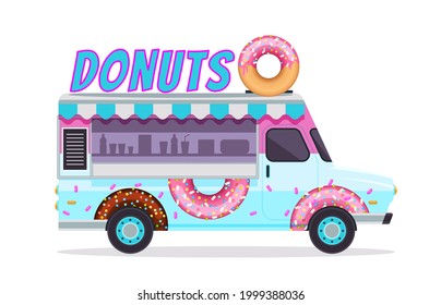 Blue Donuts Food truck icon isolated on white