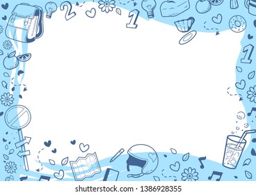 Blue doodle accessory frame with white background - vector