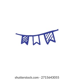 Un doodle azul de un Anuncio o cadena de banderines sobre un fondo blanco