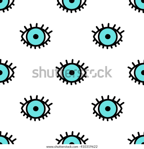 青い落書き風目 ベクターシームレスなパターン かわいい目の背景イラスト のベクター画像素材 ロイヤリティフリー