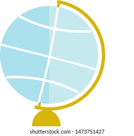 A blue doodle globe map with a gold holder, vector, color drawing or illustration.