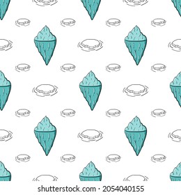 Blue doodle iceberg polar illustration seamless pattern. Cold arctic wallpaper 