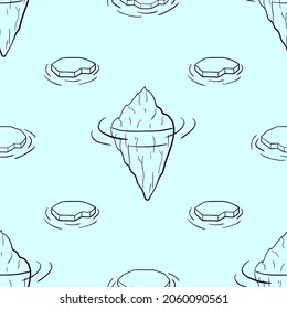 Blue Doodle Iceberg Polar Illustration Seamless Pattern. Cold Arctic Wallpaper 