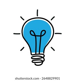 Blue doodle Light bulb illustration symbol vector design. Representing innovation, concept, inspiration, creative thinking, notion, thought, conclusion, and problem solving.