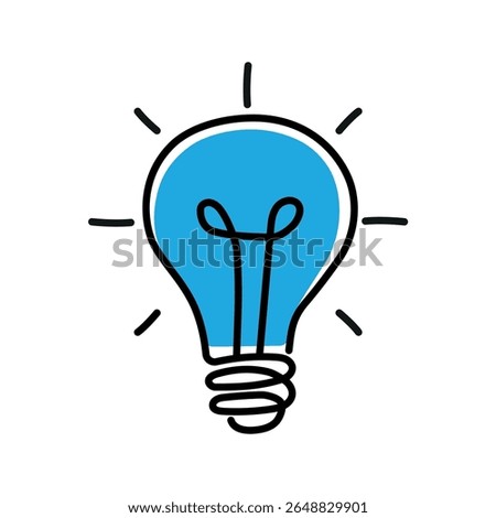 Blue doodle Light bulb illustration symbol vector design. Representing innovation, concept, inspiration, creative thinking, notion, thought, conclusion, and problem solving.