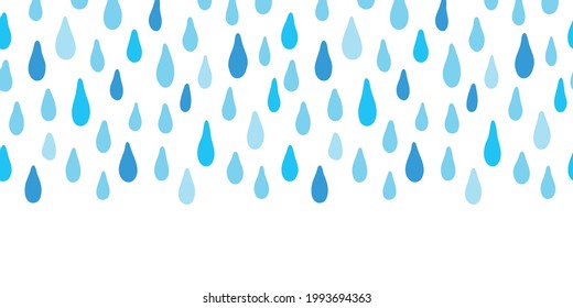 Blue doodle rain drops horizontal border repeat pattern. Vector hand drawn seamless background. For scrapbooking, wallpaper, fabric, wrapping, invitations, card.