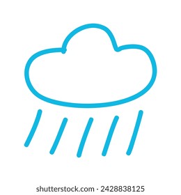 Blue Doodle Raining Cloud Line Icon
