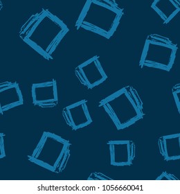 Blue doodle rectangles seamless pattern. Hand drawn vector graphic desighn.