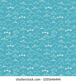 Blue doodle seamless clothes hangers pattern. Vector illustration