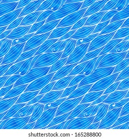 Blue doodle waves vector seamless pattern