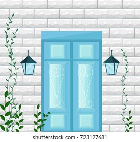 Blue door entrance facade Vector illustration classic style