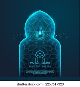 Blue Door mosque with arabic pattern for islamic background Ramadan Kareem