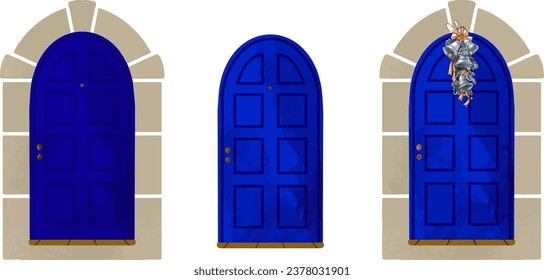 Blue door with a wreath on it, flickr, folk art, blue door, arched doorway, doorway, vector, flat pattern