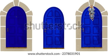 Blue door with a wreath on it, flickr, folk art, blue door, arched doorway, doorway, vector, flat pattern