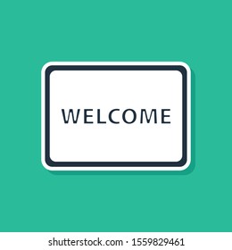 Blue Doormat with the text Welcome icon isolated on green background. Welcome mat sign.  Vector Illustration