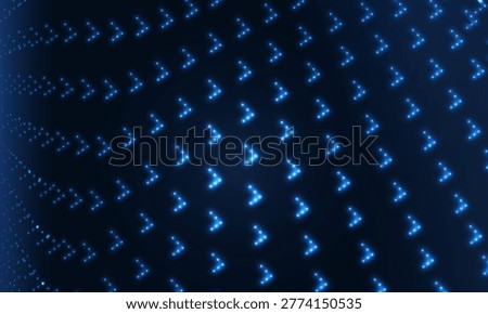 Blue dot abstract background glowing directional arrows map data flow across curved grid, neon blue palette, strong sense of depth and motion, pulsing nodes suggest network traffic.