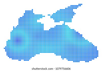 Blue Dot Black Sea Map. Vector geographic map in blue color tinges. Vector collage of Black Sea Map constructed with regular square pixels.