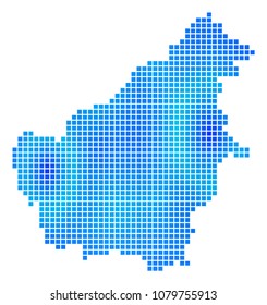 Blue Dot Borneo Island Map. Vector geographic map in cold blue color tints. Vector collage of Borneo Island Map formed with regular square elements.