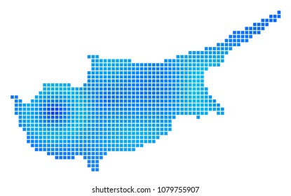 Blue Dot Cyprus Island Map. Vector geographic map in blue color variations. Vector concept of Cyprus Island Map created with regular square elements.