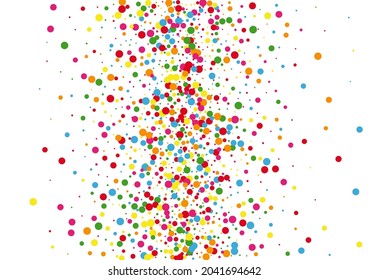 Blue Dot Falling Background. Confetti Birthday Texture. Multicolored Border Round. Yellow Polka Circle Illustration.