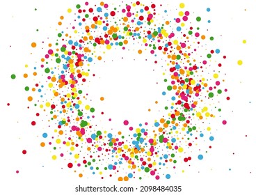 Blue Dot Falling Illustration. Confetti Summer Background. Multicolored Banner Circle. Yellow Colour Round Texture.