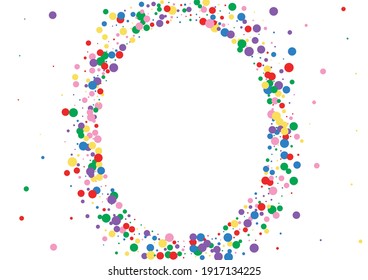 Blue Dot Fun Background. Round Bright Illustration. Red Random Circle. Multicolored Top Confetti Texture.